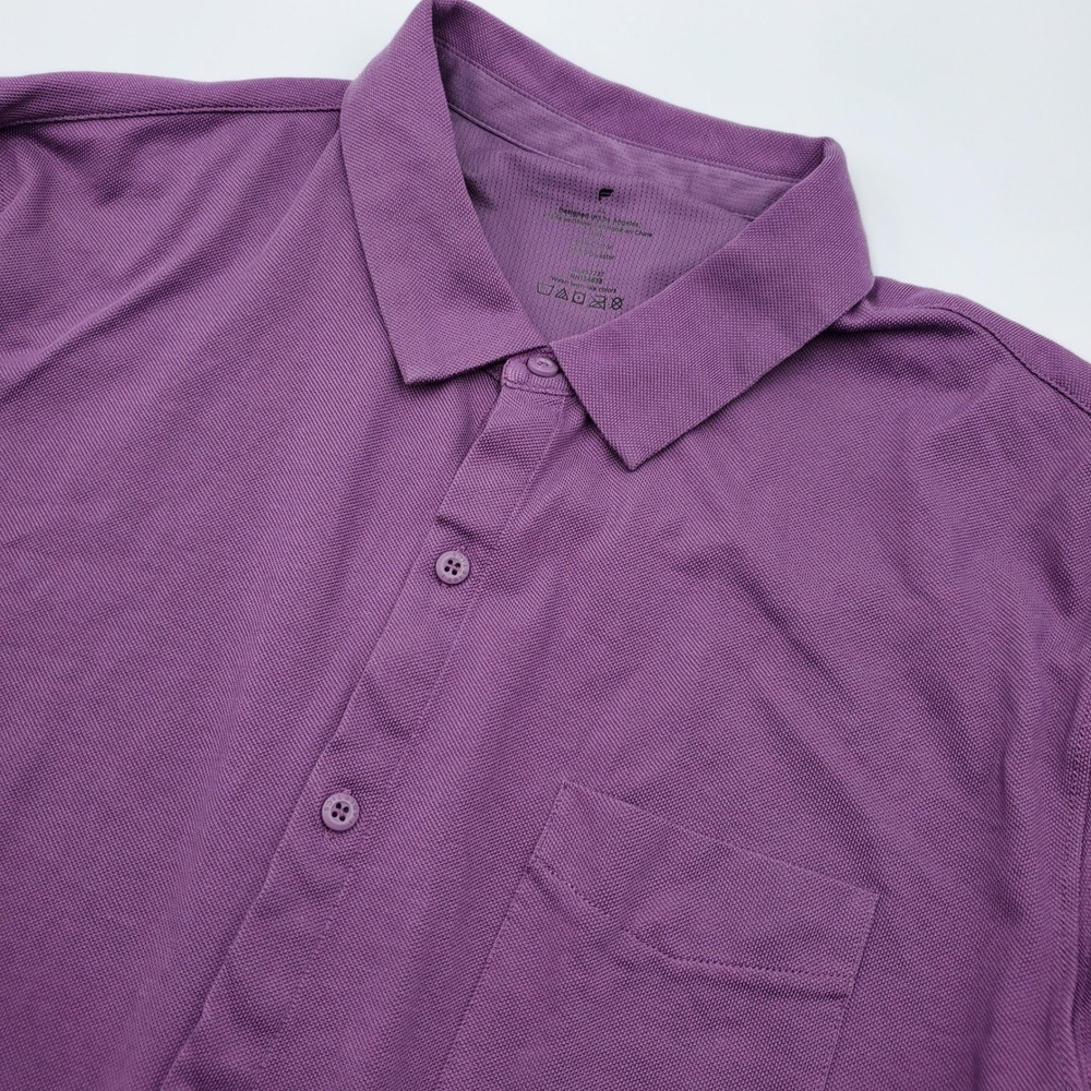 Fabletics Mens Purple Short Sleeve Button Up Pique Polo Shirt XL RN134638